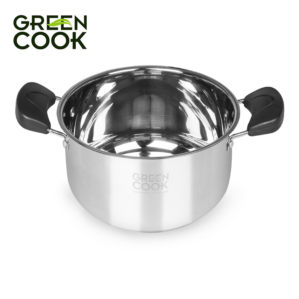 Bộ nồi inox 3 đáy Green Cook GCS08-T1 gồm 3 món (2 nồi 1 quánh) sử dụng được trên bếp từ - Hàng chính hãng