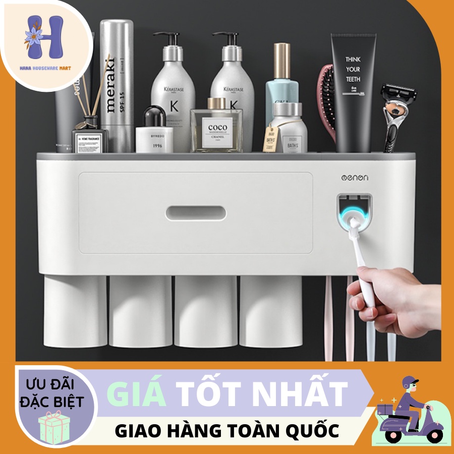 Bộ Nhả Kem Đánh Răng Tự Động Kết Hợp Với Kệ Đựng Bàn Trải Đánh Răng - Chính Hãng OENEN Cao Cấp