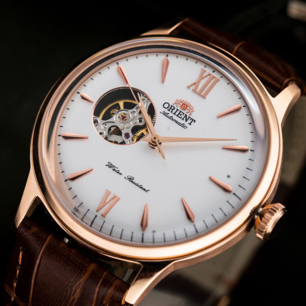 Đồng Hồ Orient Cơ Nam Lộ Tim Lộ Tim Tự Động Automatic Máy Nhật Japan Vàng Hồng Dây Da