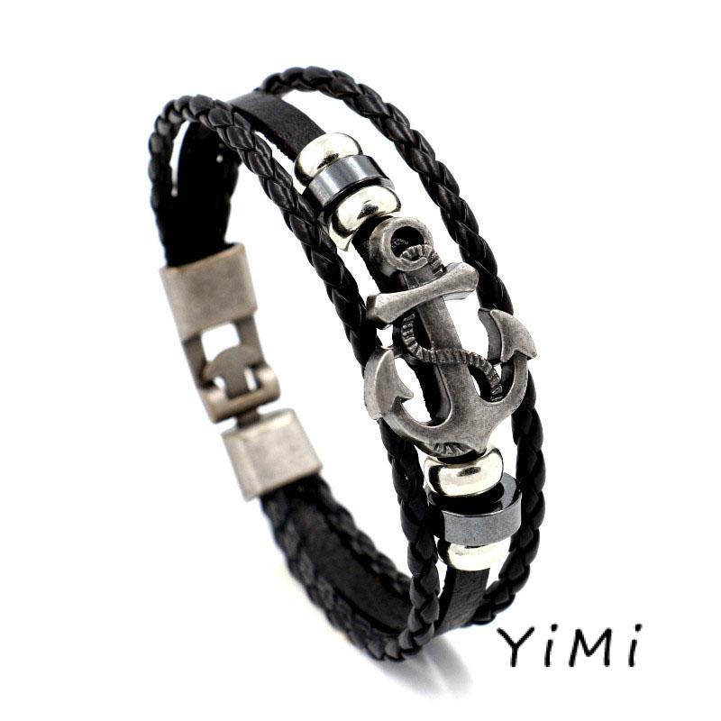 【Yimi.Vn】Vòng Đeo Tay Bằng Da Mặt Hình Mỏ Neo Tàu Thuyền Phổ Biến Bán Chạy Ở Nước Ngoài