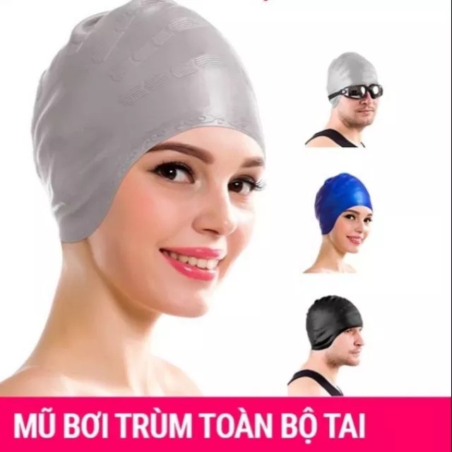 Mũ bơi người lớn trẻ em cho bé silicon dẻo êm mềm chống nước vào tóc dùng cho thi đấu bơi lội