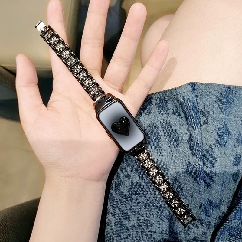 Dây Đeo Thay Thế Bằng Thép Không Gỉ Đính Kim Cương Giả Cho Đồng Hồ Huawei Band 7 6 Huawei Band7