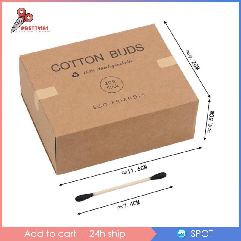 Set 1 / 200 Tăm Bông Cotton Vệ Sinh Tai Mũi Hai Đầu Màu Hồng Prettyia1