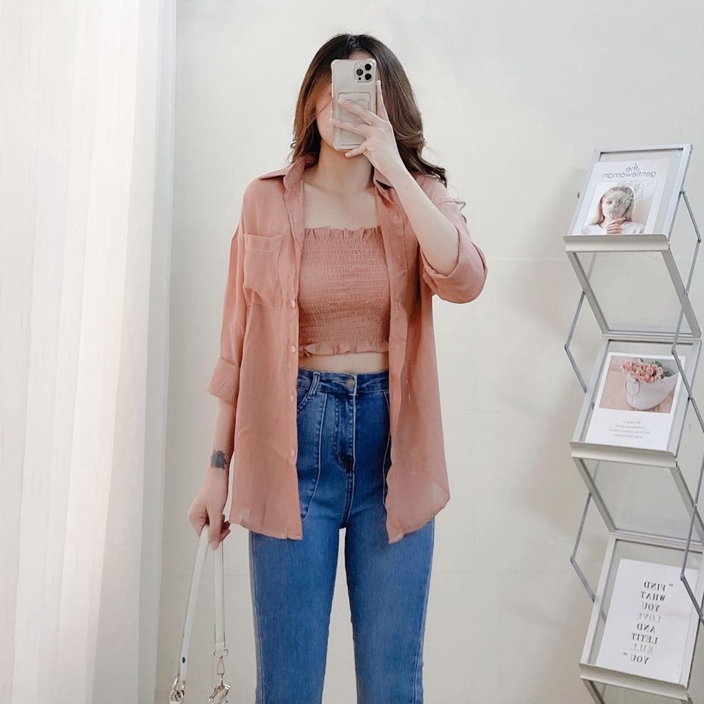 Áo sơ mi tay dài kèm áo 2 dây booking TT CHIBEST ASA54