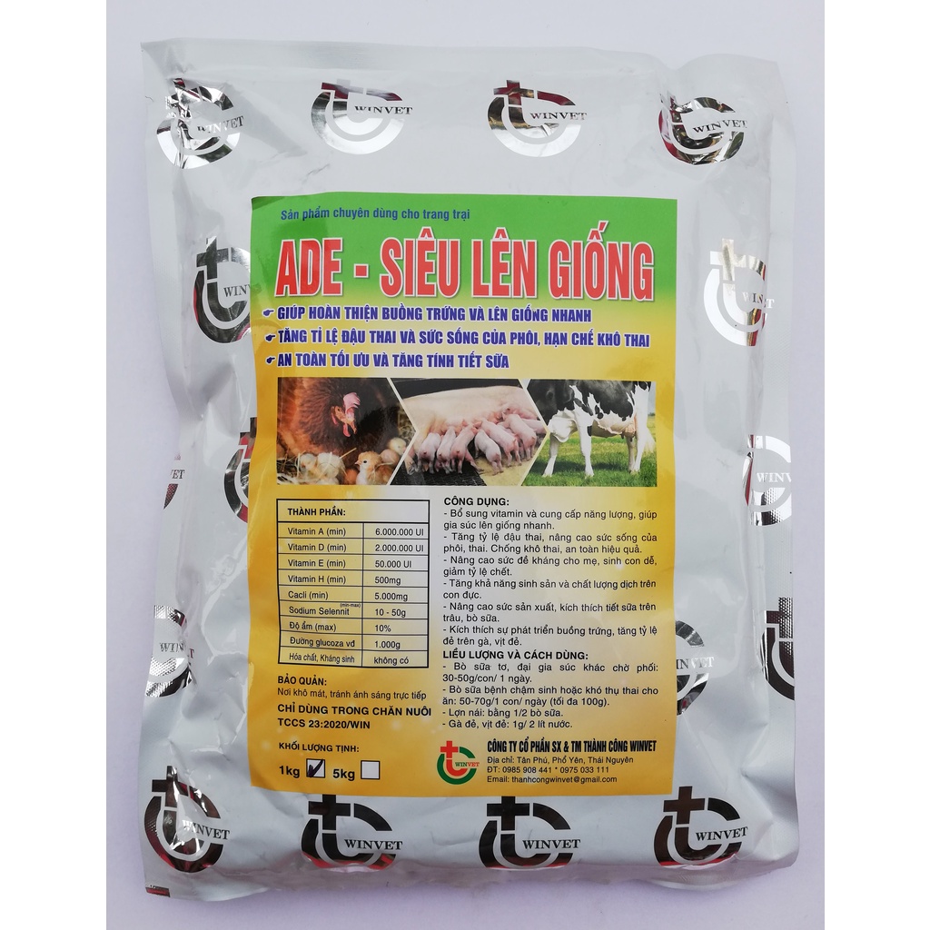 1kg ADE - SIÊU LÊN GIỐNG Hoàn thiện buồng trứng, lên giống nhanh, an toàn tối ưu, tăng tính tiết sữa