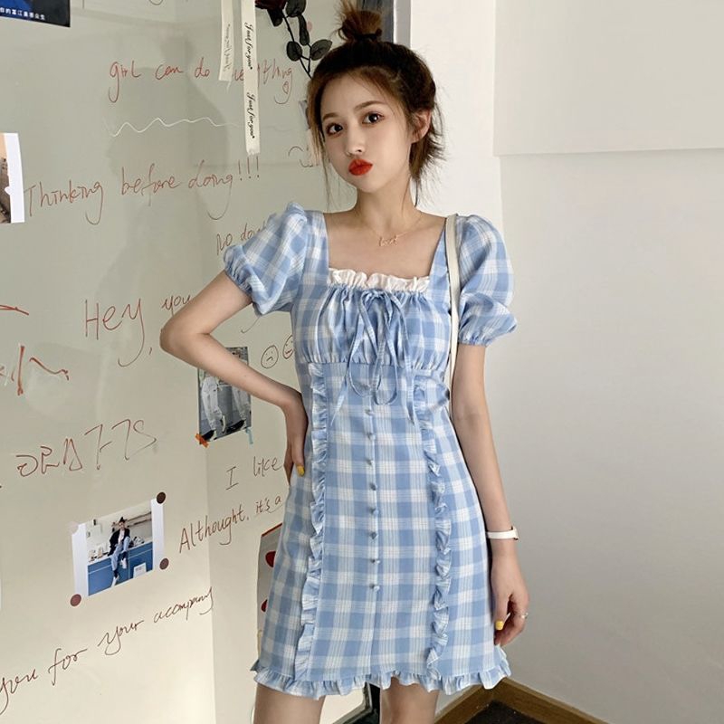 Đầm Tay Phồng Họa Tiết Sọc Caro Ôm Eo Thời Trang Mùa Hè Kiểu Pháp Dành Cho Nữ | BigBuy360 - bigbuy360.vn