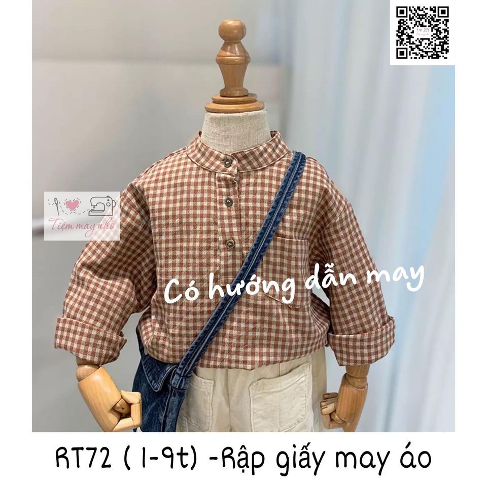 RT72_CÓ HD MAY_Rập giấy may sơ mi dài tay bổ trụ bé trai