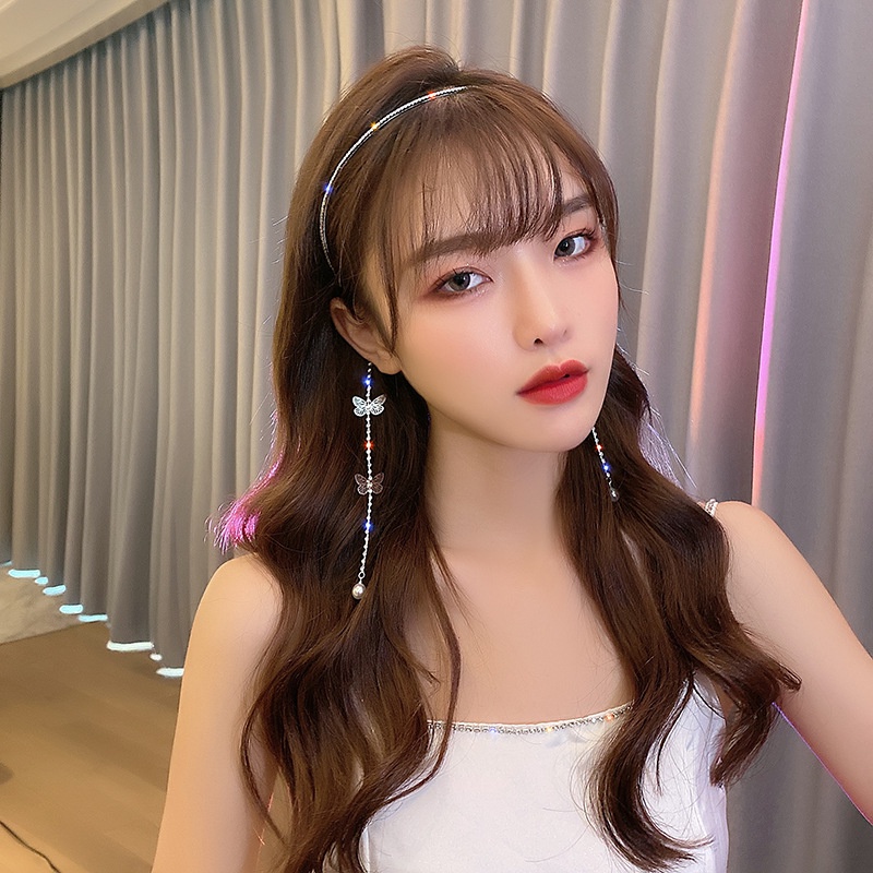 Băng Đô Cài Tóc Hình Cánh Bướm Phối Tua Rua Đính Ngọc Trai Thời Trang Cho Nữ