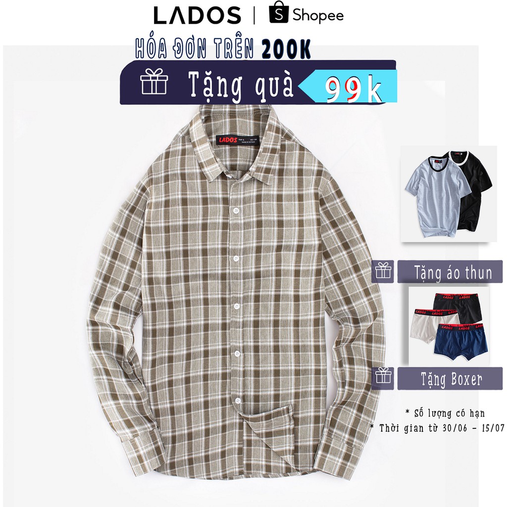 Áo sơ mi caro dài tay Lados - 8059, chất caro cotton mềm đẹp | BigBuy360 - bigbuy360.vn