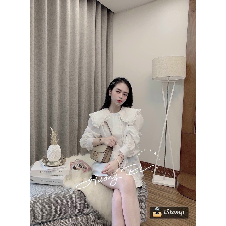 Áo sơ mi bèo 1 lá cổ khuy ngang 2 bên tay bo