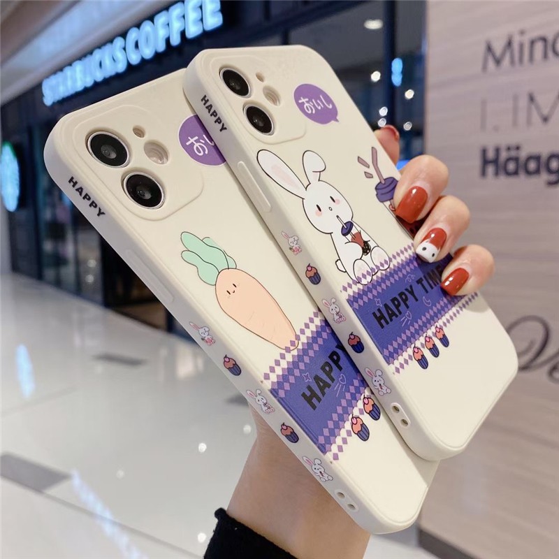 Cute Rabbit Straight Side Painted Case OPPO A3S A5S F9 A7 A5 A31 A9 2020 A8 F1S A57 A83 A72 A91 VIVO V15 S1 Pro Y17 Y91c V5 Y19 Cover