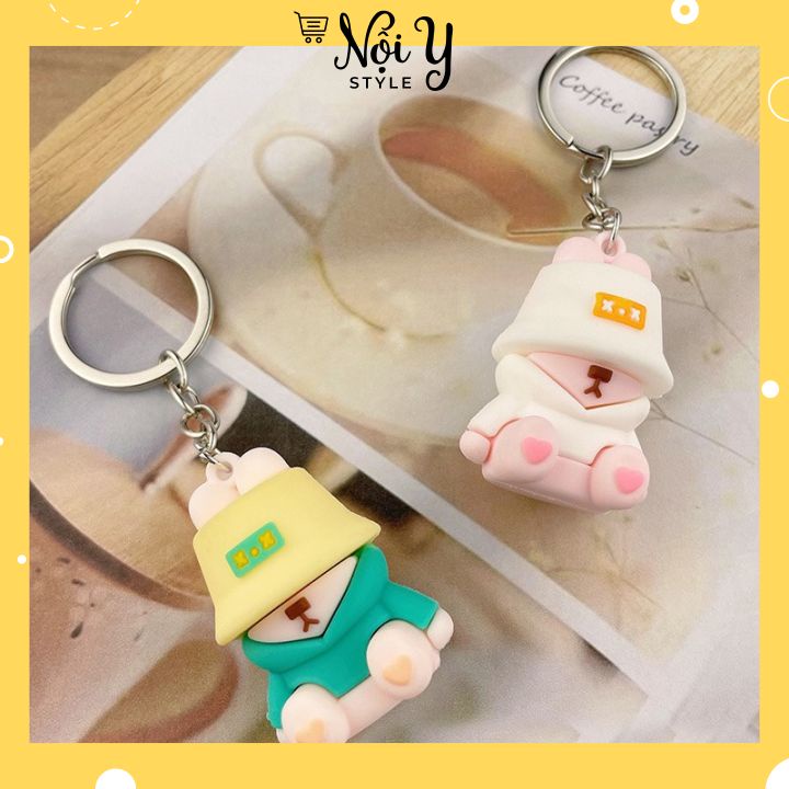 Móc Treo Khoá Hình Chú Gấu Đội Nón Siêu Ngầu Cute