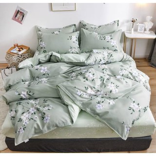 [GIÁ ƯU ĐÃI] Bộ Nhành Hoa Trăngs Nền xanh  set chăn ga gối poly 4 món Hàn Quốc [HOT]