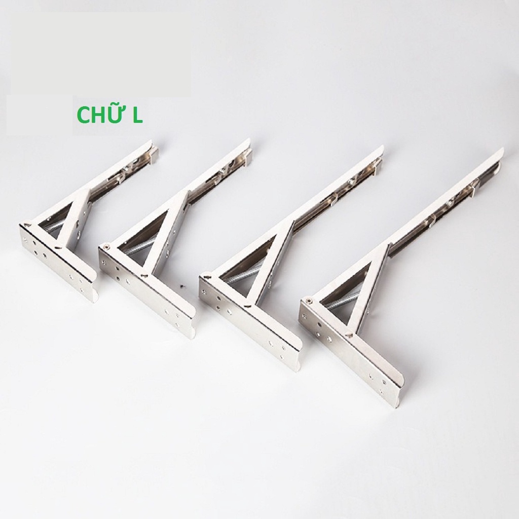 Bộ 2 chiếc bản lề gập thông minh ke vuông làm giá đỡ kệ bàn treo tường chữ L chữ K inox sắt lamvuongTopV