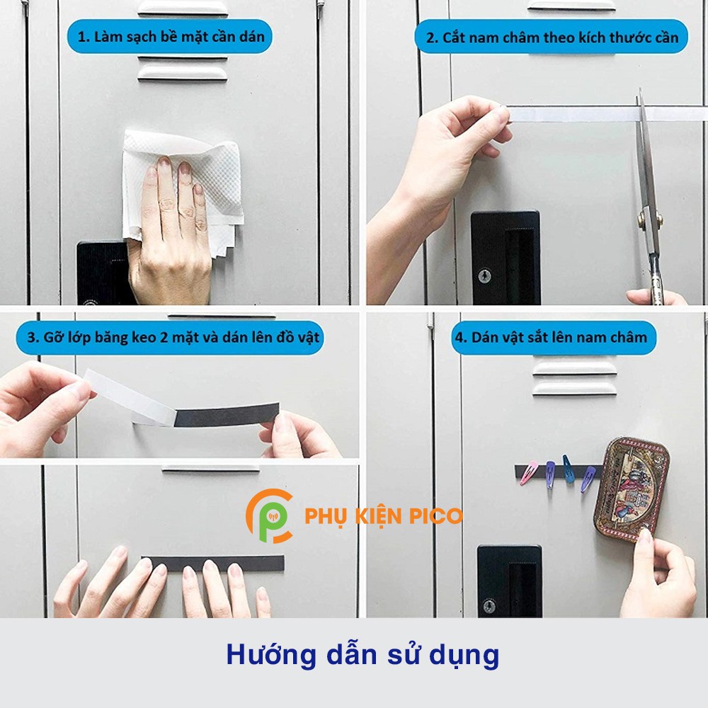 Nam châm dẻo có băng keo cuộn dài 1m, 2m, 3m làm bảng tên, ghi thông tin lên bảng từ, tủ lạnh, rèm cửa sổ