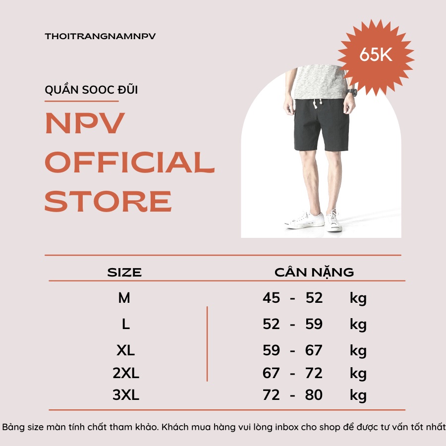 Quần sooc đũi nam NPV chất đũi mềm mát, quần short thể thao chuẩn form cạp chun dây rút