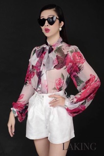 Set Áo Sơmi Hoa 3D + Quần Sort Gấm Cao Cấp