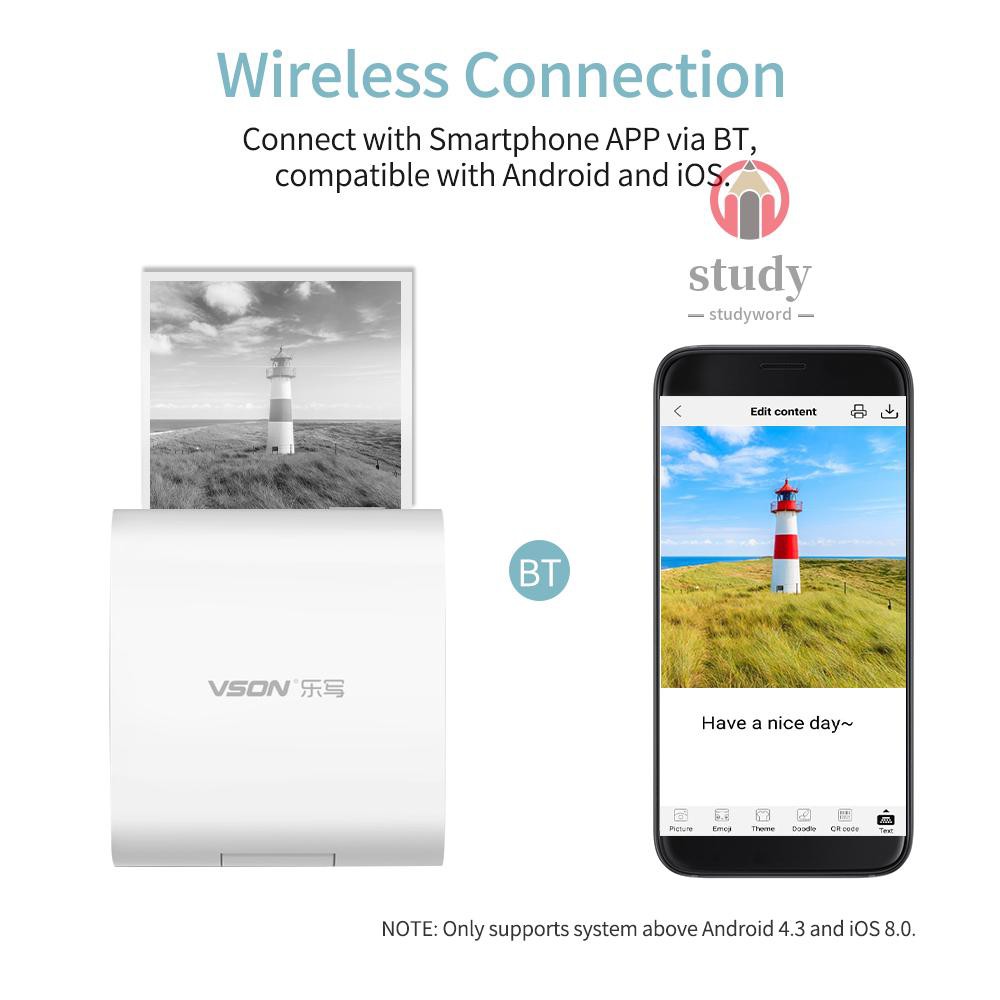 SẴN [Tặng 2 Cuộn Giấy in] Máy In Nhiệt VSON Mini đa năng cực nét ứng dụng công nghệ mới cho Ios/Android