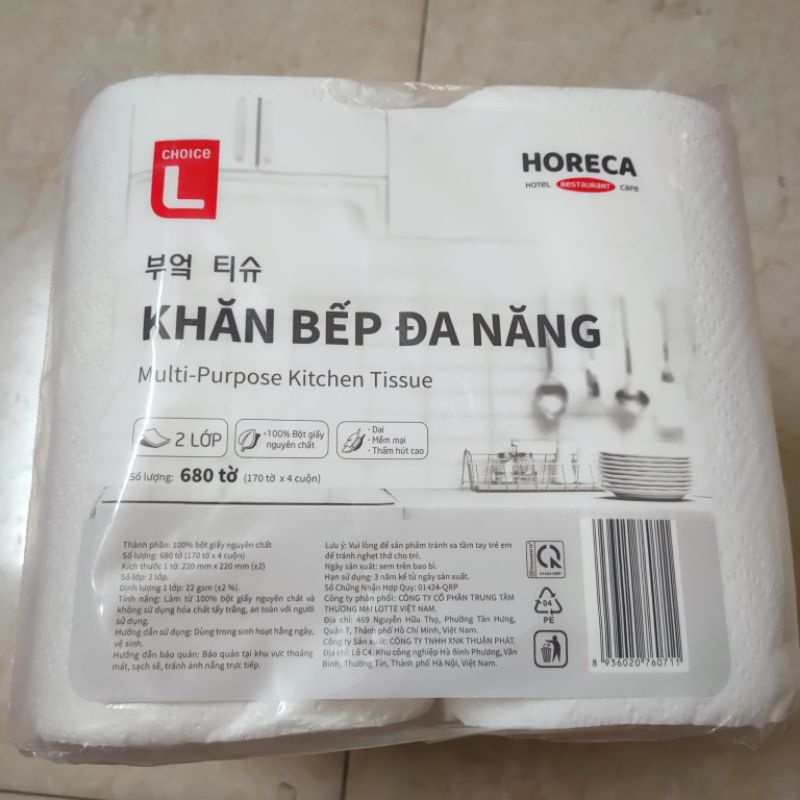 Khăn Giấy Bếp Đa Năng Choice L 2 Lớp Lốc 4 Cuộn lớn