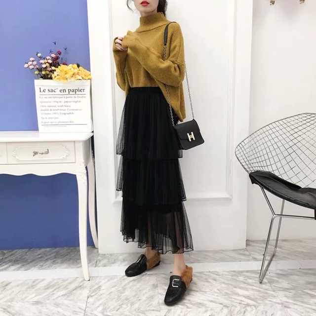 Chân váy lưới xòe 3 tầng xếp ly (ORDER)- Có ảnh thật | BigBuy360 - bigbuy360.vn