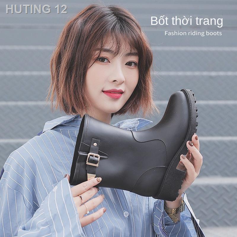 HINGUGiày đi mưa của phụ nữ Hàn Quốc dễ thương Martin chống trượt nước cao su ống ngắn giữa gót chân người lớn áo khoác