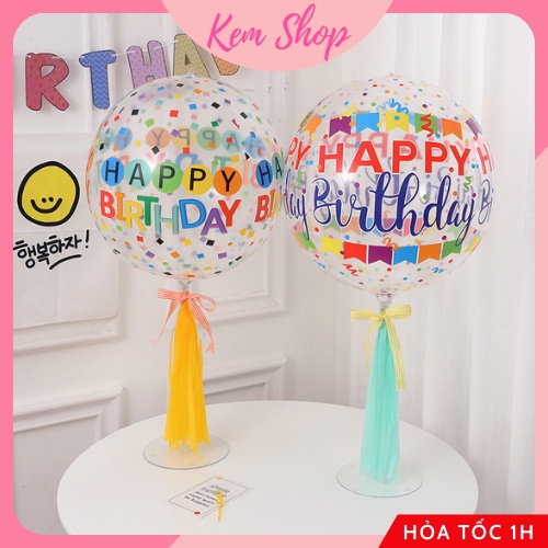 Bóng 4D Happy Birthday 22'' trong suốt trang trí sinh nhật phong cách Hàn Quốc - Kem Shop K219