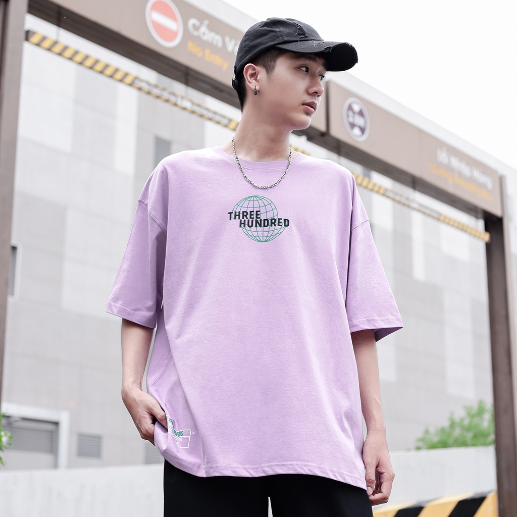 Áo Thun Tím In Chữ The World Gorgeous Màu Xanh Chất Liệu 100% Cotton Form Rộng Thoải Mái Unisex Nam Nữ