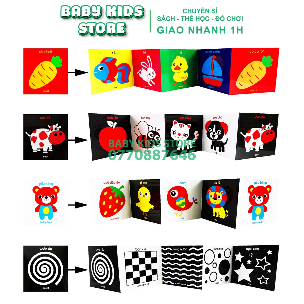 Flash Card Kích Thích Thị Giác - Zíc Zắc Cho Bé 0-1 Tuổi, Thẻ In 2 Mặt Cho Bé Yêu