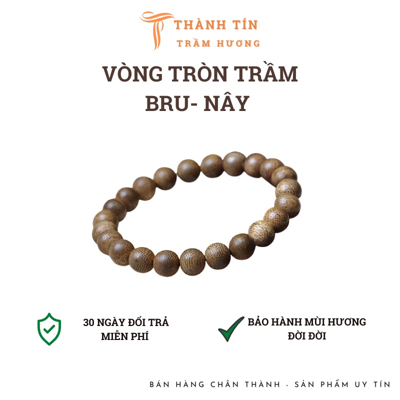 Vòng tay đơn trầm hương nam nữ 8mm 12mm 14mm 16mm Brunay mùi thơm ngọt nồng Thành Tín Trầm Hương 003