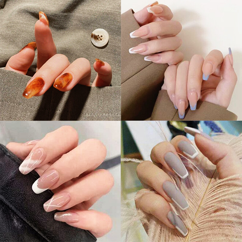 Set 24 móng tay giả màu sắc thời trang tùy chọn kèm keo dán chất lượng cao