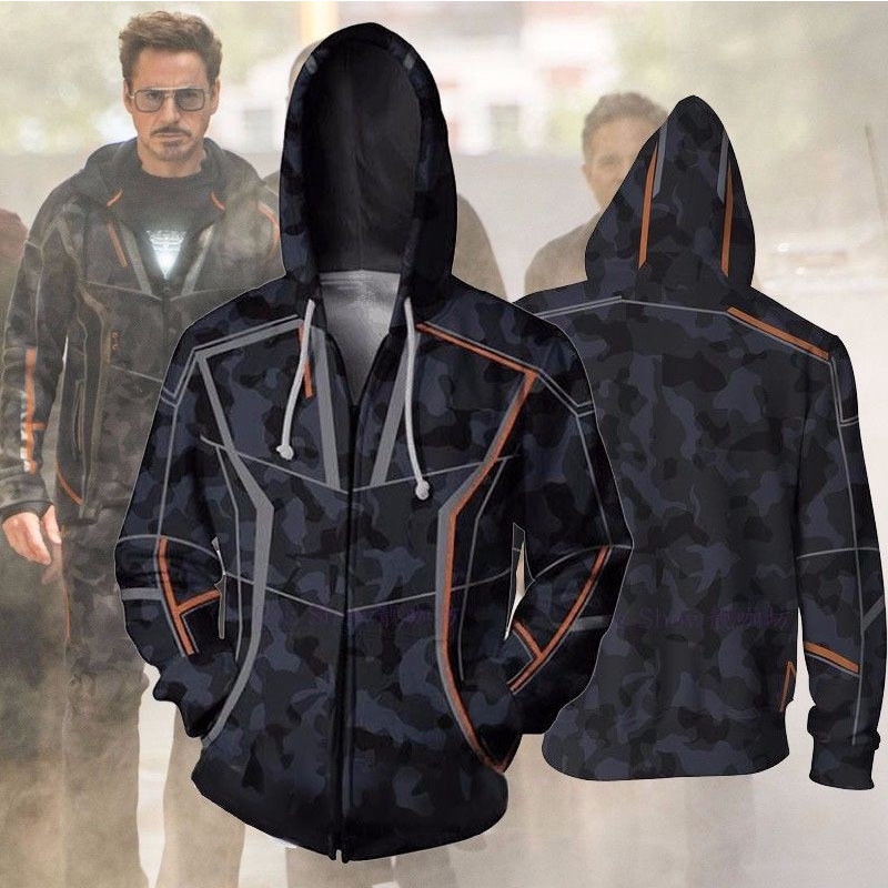 Áo Hoodie Khóa Kéo In Hình Iron Man Stark Tony 3d Độc Đáo Cá Tính