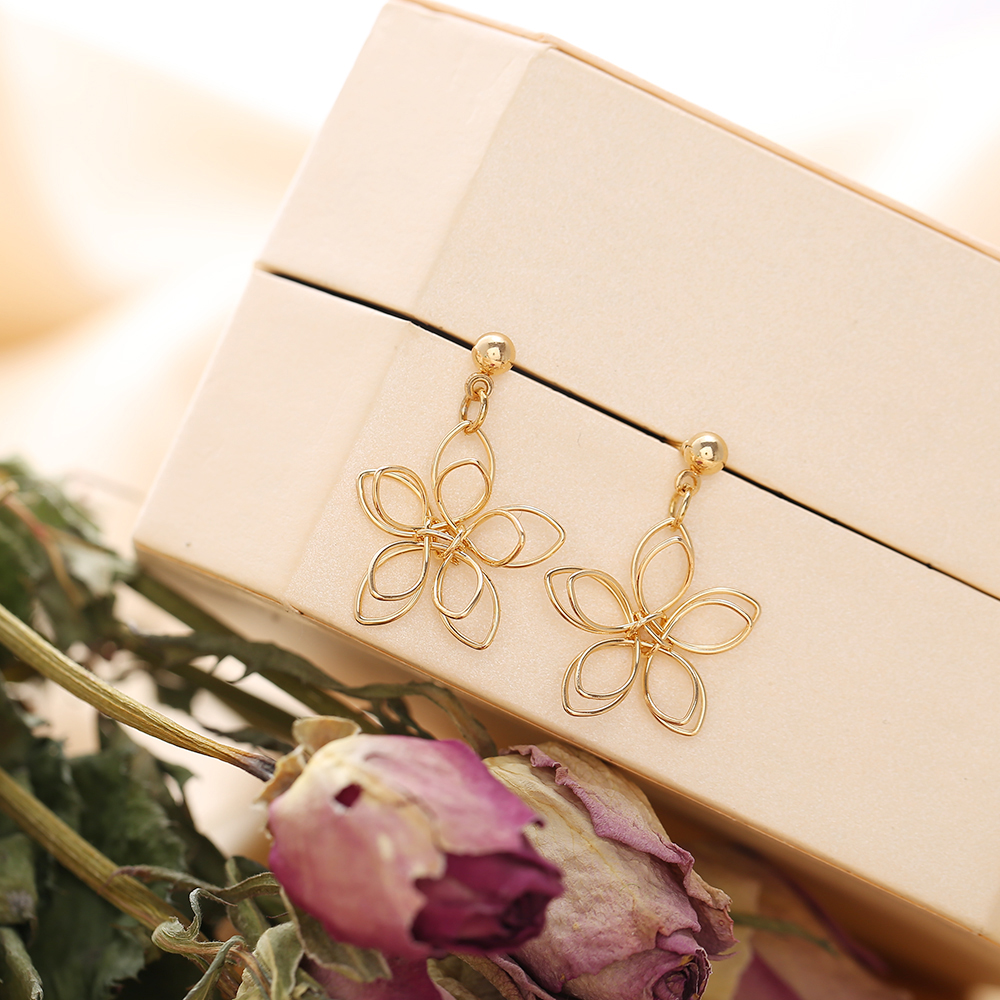 Elegant Temperament Drop Earring Korean Fashion Geometry Flower Gold Earring Women Jewelry Accessories