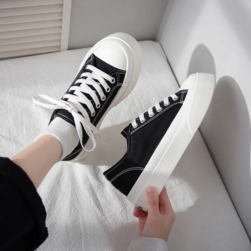 Giày Thể Thao Nam Nữ  Sneaker Màu Đen Xanh Trắng Hồng Basic Độn Đế Chất Vải Phong Cách Ulzzang Hàn Quốc Đủ Size Loại 1