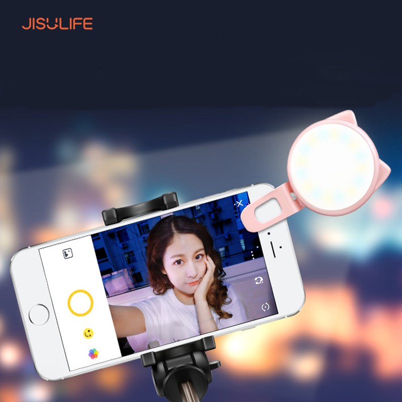 Đèn LED Selfie trợ sáng kẹp điện thoại hình con mèo Jisulife BL02_3 cấp độ tạo hiệu ứng ánh sáng_BH 12 tháng chính hãng