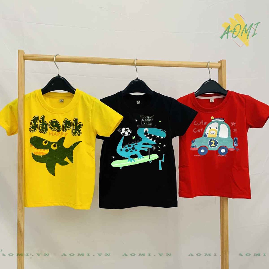 ÁO THUN UNISEX hoat hình khủng long cute PHÔNG VÀNG TAY NGẮN NAM NỮ GIA ĐÌNH CẶP ĐÔI SIZE TRẺ EM BÉ TRAI GÁI AOMIVN