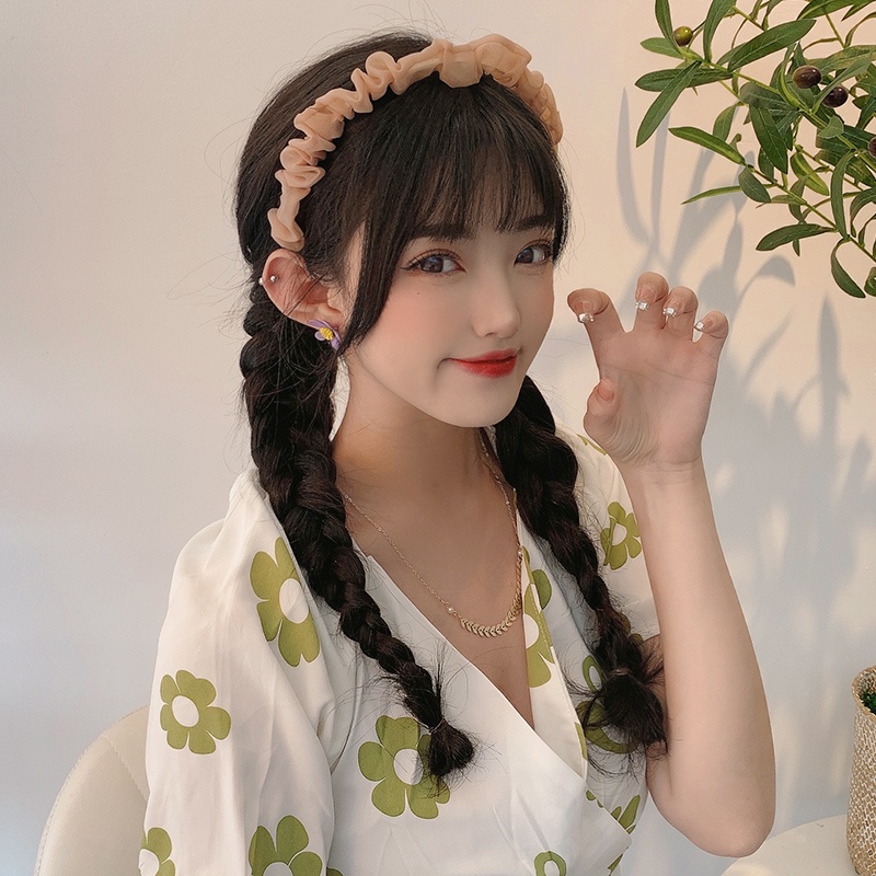 Băng Đô Vải Màu Trơn Xếp Ly Đơn Giản Thời Trang Hàn Quốc