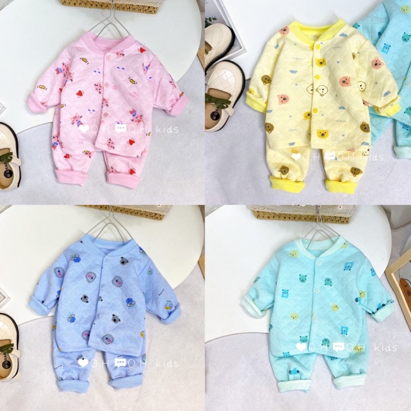 Bộ quần áo trần bông túi zip in hình siêu xinh cho bé