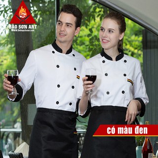 Đồng phục bếp 2 màu trắng đen [gửi hàng nhanh-có cửa hàng mua trực tiếp] áo bếp vải mền mát mẻ