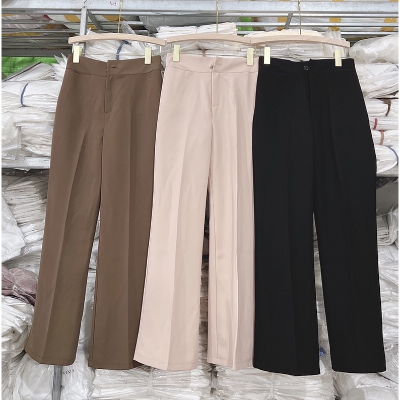 Quần Ống Loe Dáng Suông Loe Nhẹ  Quần Tây Âu Nữ Dáng Ngắn Cạp Cao Basic 1 Khuy Phong Cách Hàn Quốc Ailee QNU 001