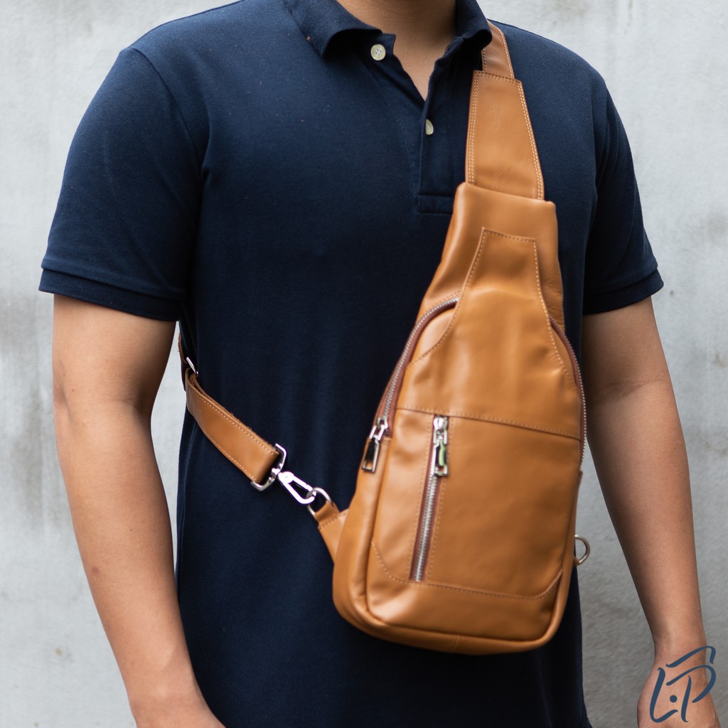 Túi đeo chéo bao tử da bò thật nhập khẩu cao cấp La Pelle Bumbag