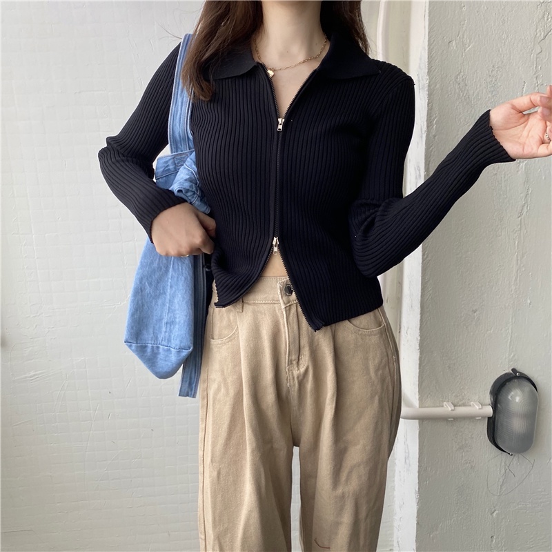 Áo cardigan IELGY dệt kim phối khóa kéo phong cách mùa thu / đông mới
