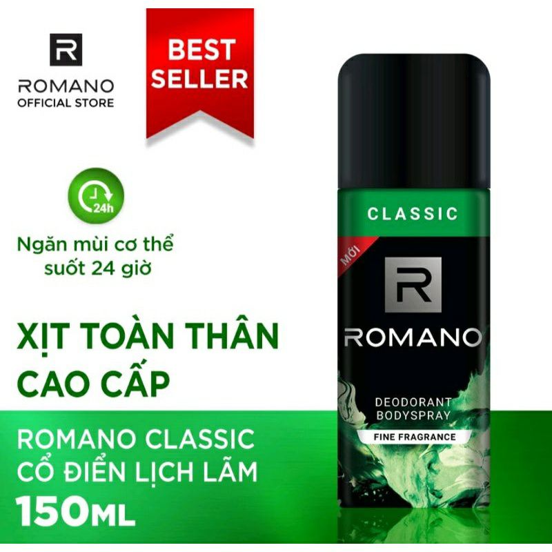 Xịt khử mùi Romano Classic/Attitude/ Force  toàn thân cao cấp 150ml