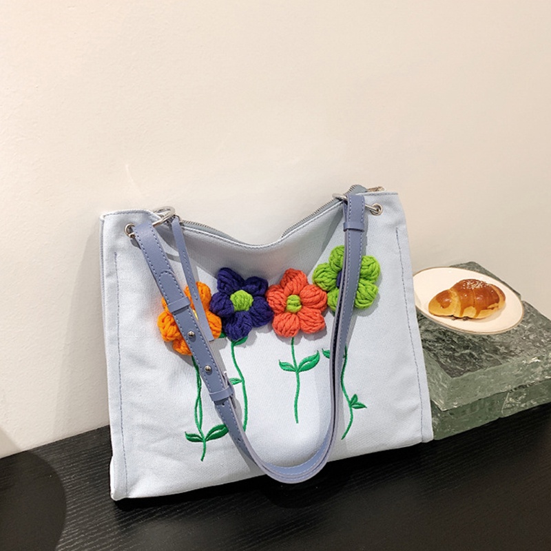 Túi vải canvas đeo vai IELGY thêu họa tiết sức chứa lớn cho nữ