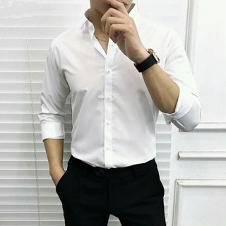 ÁO SƠ MI NAM DÀI TAY MÀU TRẮNG, CỔ BẺ DÁNG ÔM, CHẤT VẢI LỤA THÁI MỀM MỊN CHỐNG NHĂN