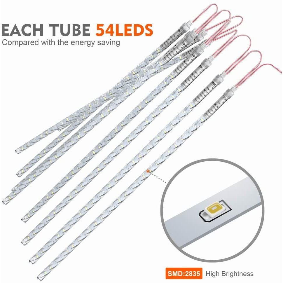 (Chọn Màu) Dài 3 Mét Thả Xuống 8 Ống Đèn Led Sao Băng 50 Cm-Rèm Đèn Led Trang Trí Tết Tiệc Ngoài Trời Sân Vườn Noel