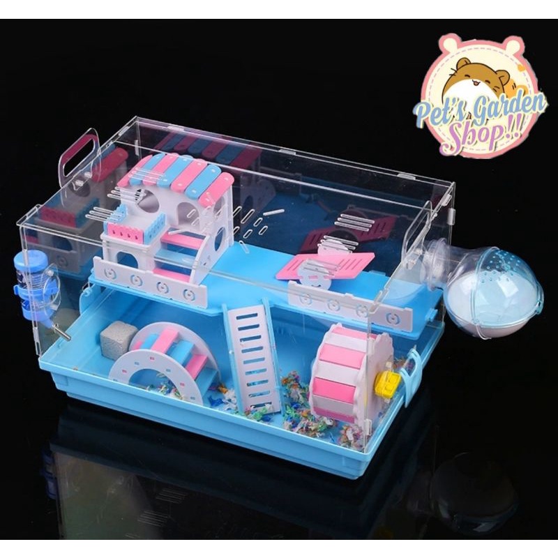 Lồng mika lắp ráp khay nhựa full phụ kiện size 47*30*30 cho hamster