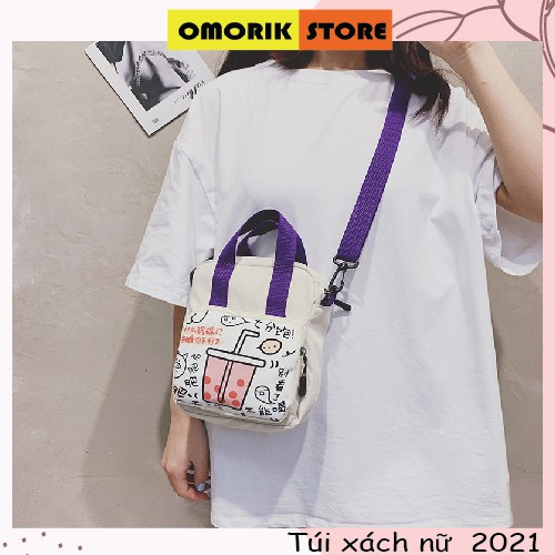 Túi Đeo Chéo Nữ,Túi Vải Bố -Vải Canvas , thời trang túi mini nhỏ gọn cute, chất vải ĐẸP, 2 ngăn kéo KHÓA_K004