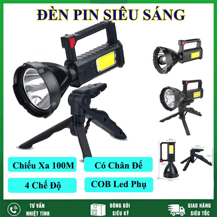 Đèn Pin Cầm Tay Siêu Sáng L832 Chiếu Xa 100m, 4 Chế Độ, Đèn Pin Xách Tay Có Chân Đế, Chống Thấm Nước