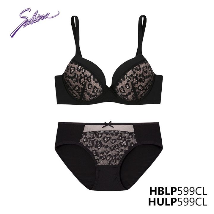 Combo Áo Lót Mút Dày Vừa Nâng Ngực Phối Ren Và Quần Đồng Bộ Màu Đen Phối Da Habpy Lady By Sabina HBLP599