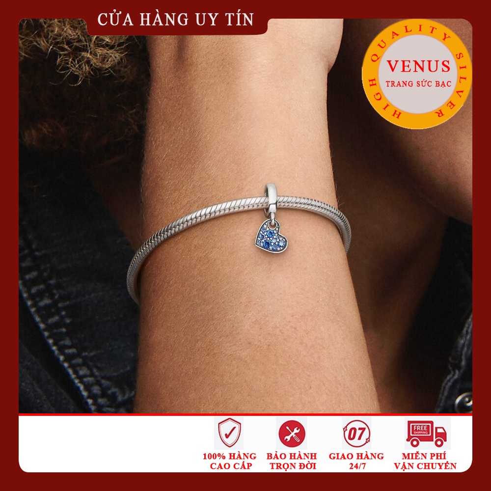 Charm treo tim nhỏ xanh đậm- Bạc 925- Mã sản phẩm VENUSM1